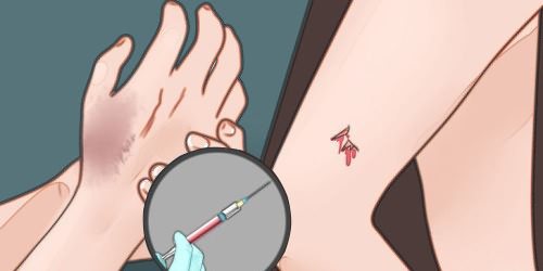рисунок раны и шприц с вакциной